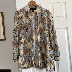 august silk Beige, Brown and Pale Blue Watercolor-Print Shirt Jacket